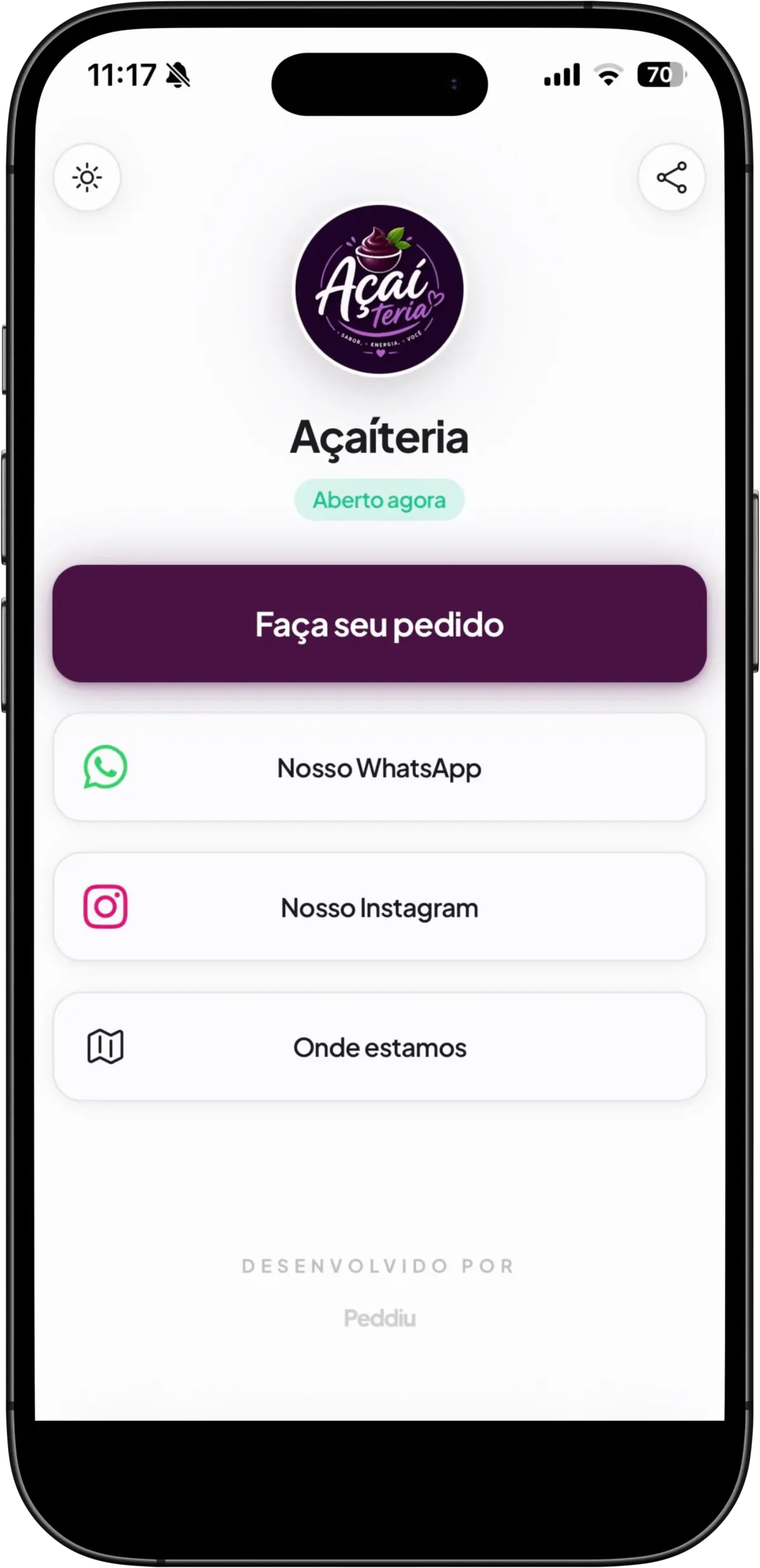 Página de links no smartphone
