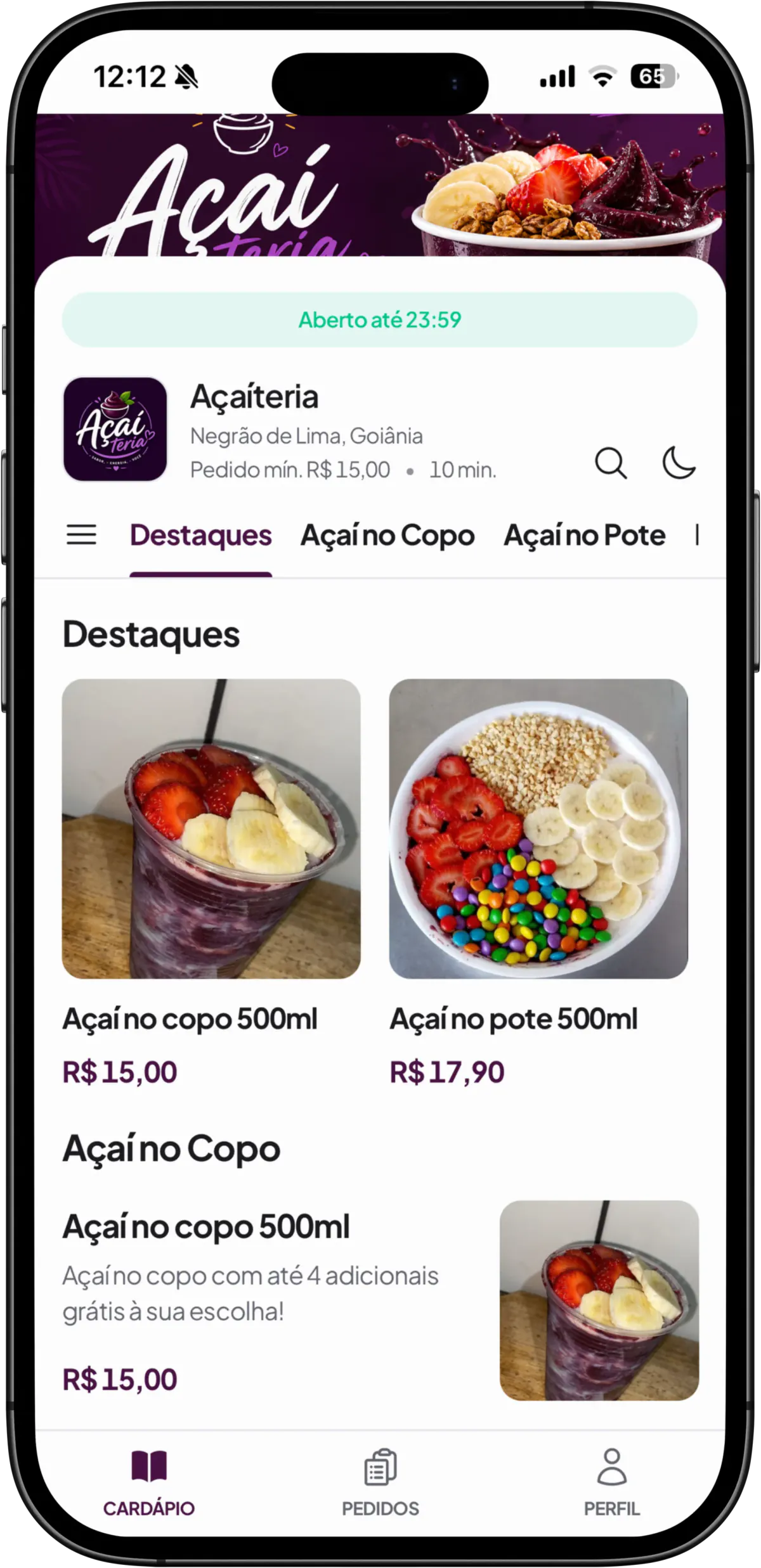 Cardápio digital Peddiu no celular